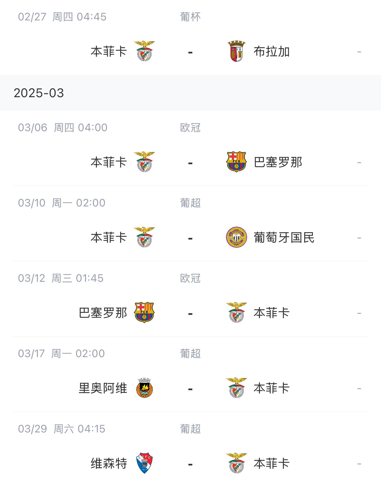 讓路歐冠！本菲卡戰(zhàn)巴薩首回合比賽前的葡超比賽推遲進(jìn)行